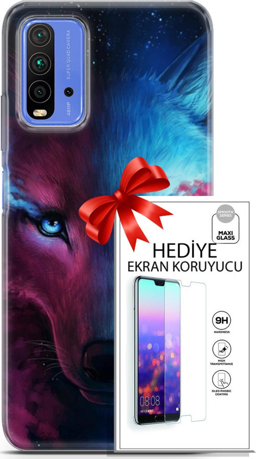 Xiaomi Redmi 9T Kılıf Orijinal Seri Cardano 18 Mavi Turuncu Göz Parlak Kılıf + Ekran Koruyucu Full Koruma