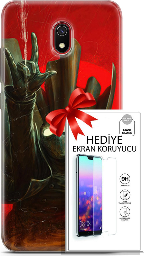 Xiaomi Redmi 8A Kılıf Orijinal Seri Dc 18 Spider Man Noir Parlak Kılıf + Ekran Koruyucu Full Koruma