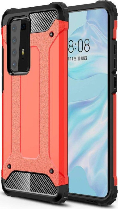 Huawei P40 Pro Kılıf Tank Silikon Kapak - Kırmızı