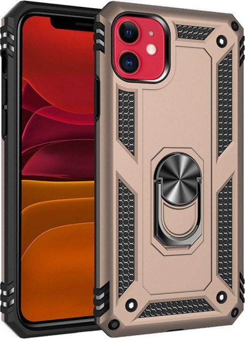 İphone 11 Kılıf Sofya Yüzüklü Silikon Kapak - Gold