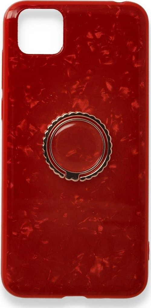 Huawei Y5P Kılıf Marble Yüzüklü Silikon - Kırmızı