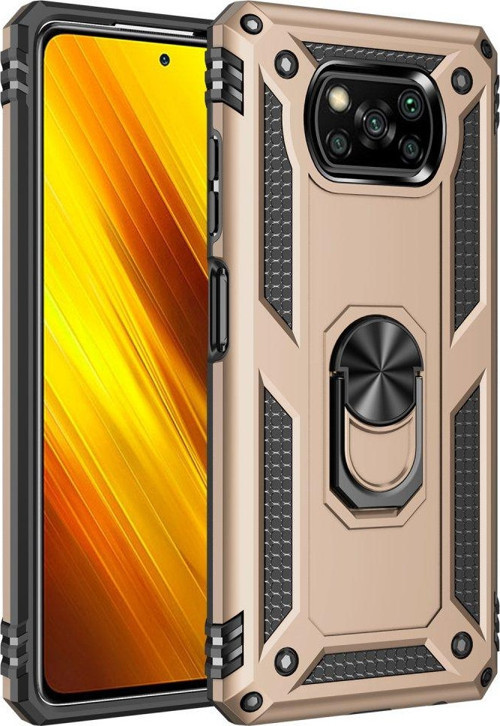 Xiaomi Pocophone X3 Kılıf Sofya Yüzüklü Silikon Kapak - Gold