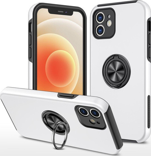 İphone 12 Kılıf Elit Yüzüklü Kapak - Gümüş
