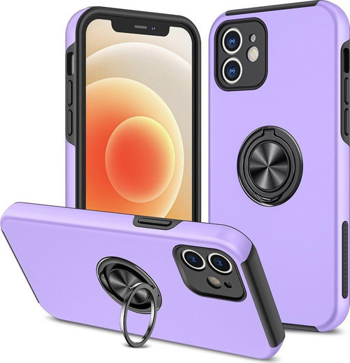 İphone 12 Kılıf Elit Yüzüklü Kapak - Mor