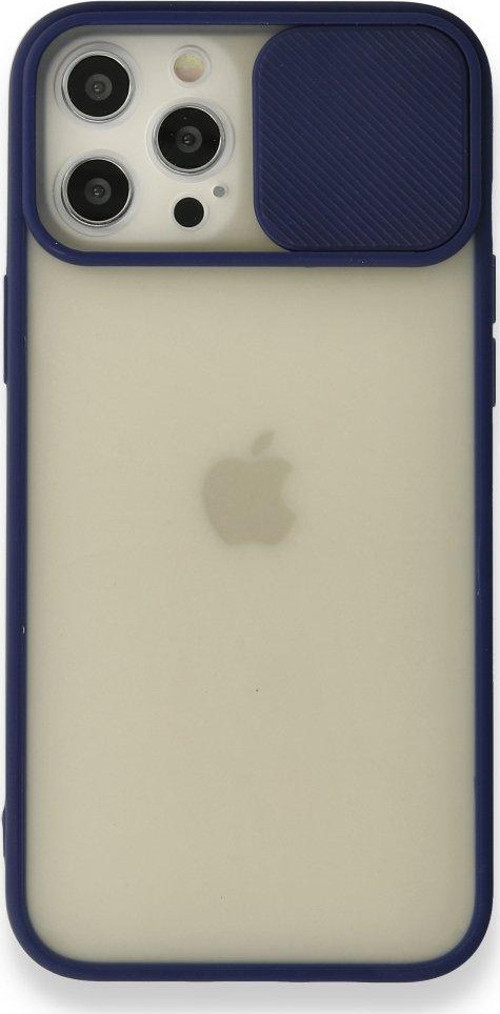 İphone 12 Pro Max Kılıf Palm Buzlu Kamera Sürgülü Silikon - Lacivert