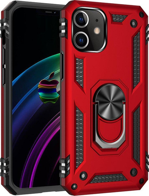 İphone 12 Mini Kılıf Sofya Yüzüklü Silikon Kapak - Kırmızı