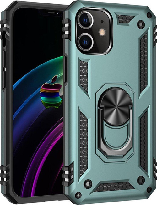 İphone 12 Mini Kılıf Sofya Yüzüklü Silikon Kapak - Yeşil