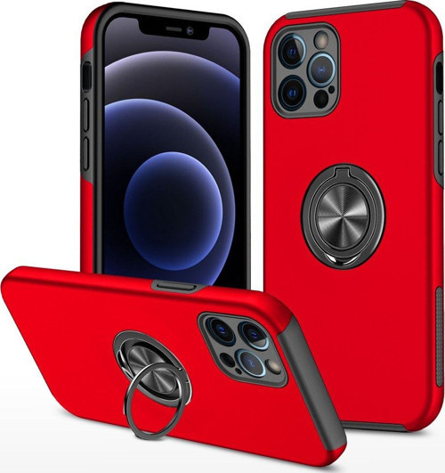 İphone 12 Pro Max Kılıf Elit Yüzüklü Kapak - Kırmızı
