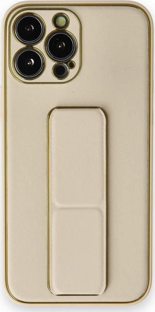 İphone 13 Pro Max Kılıf Coco Deri Standlı Kapak - Gold