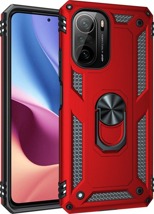 Xiaomi Mi 11İ Kılıf Sofya Yüzüklü Silikon Kapak - Kırmızı