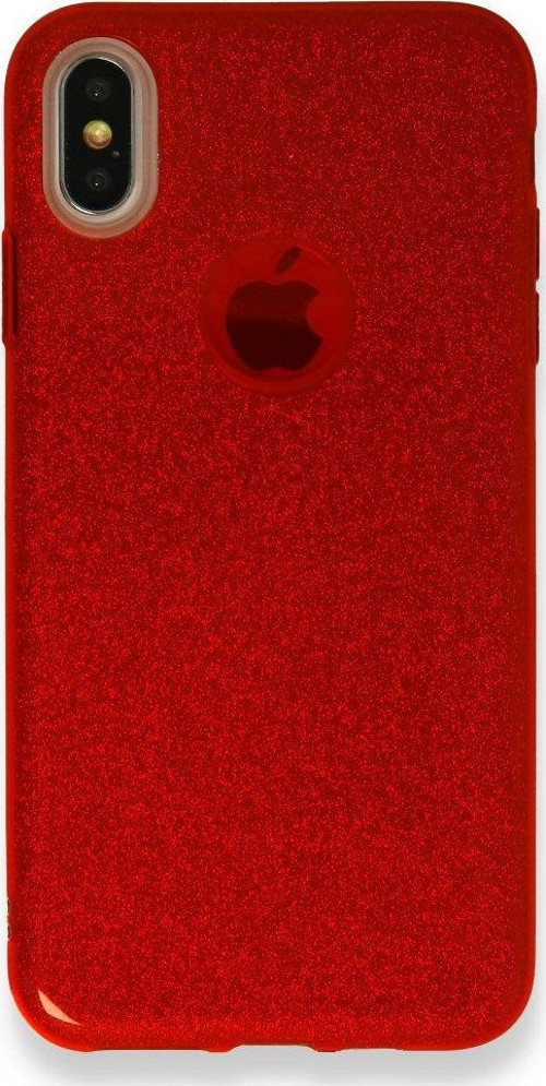 İphone Xs Max Kılıf Simli Katmanlı Silikon - Kırmızı