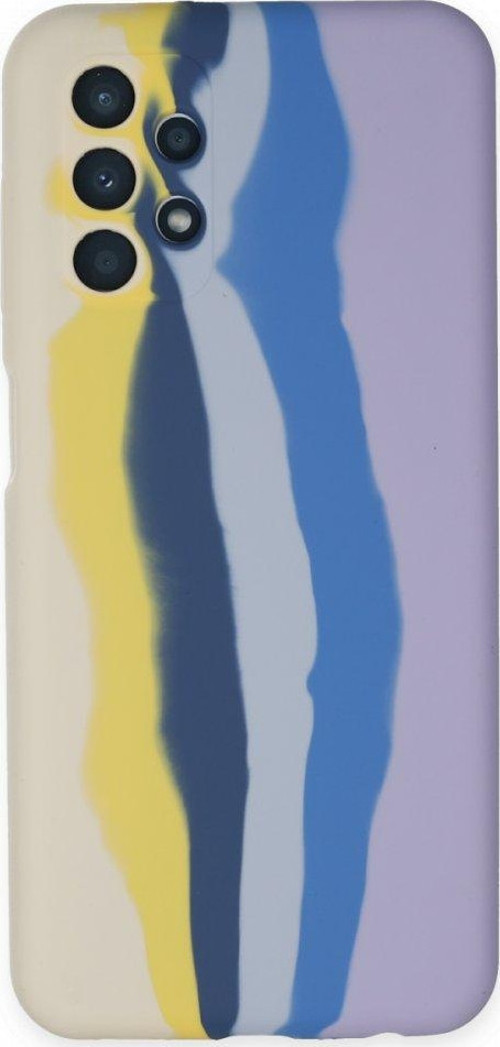 Samsung Galaxy A13 4G Kılıf Ebruli Lansman Silikon - Sarı-Lila