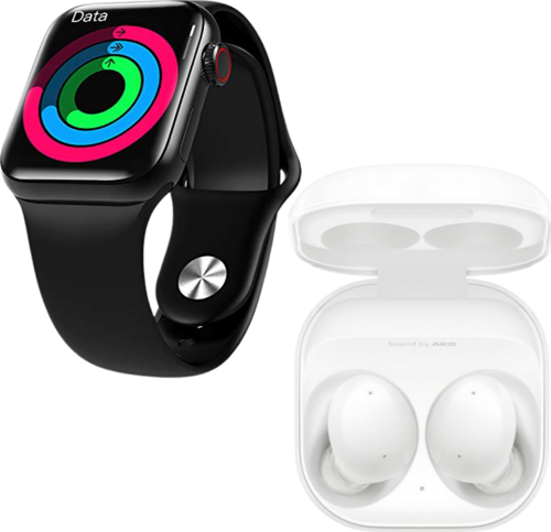 Samsung Uyumlu Galaxy Buds+ Beyaz Bluetooth Kulaklık Hw12 Full Ekran Smartwatch Siyah Akıllı Saat