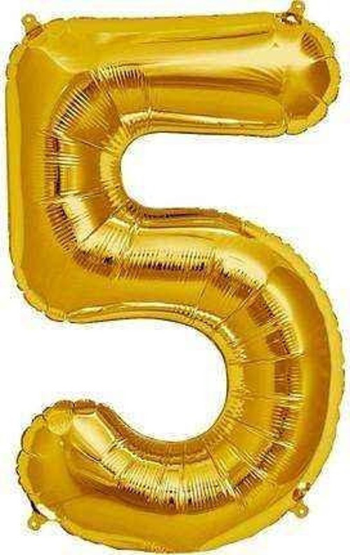 Şekilli Supershape Gold Rakam Folyo Balon 5 Numara