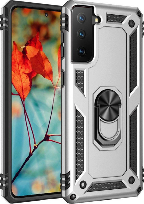 Samsung Galaxy S21 Plus Kılıf Sofya Yüzüklü Silikon Kapak - Gümüş