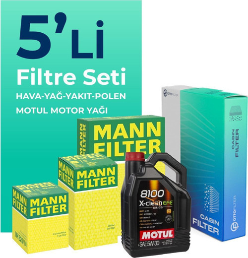 MANN Audi A6 2.0 Dizel QUATRO 190 HP Filtre Bakım Seti Motul Motor Yağlı (2015-2018) 5 Li