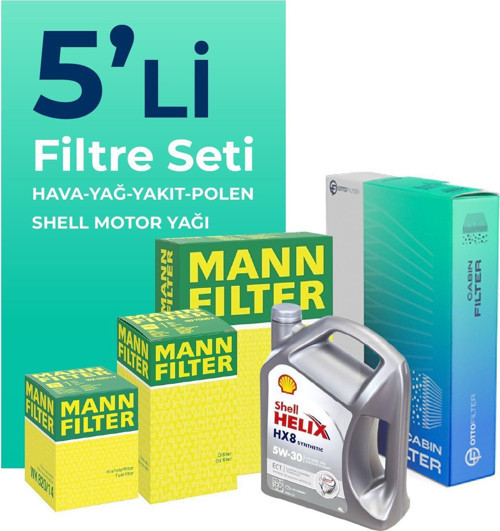 MANN Fiat Punto Evo 1.3 Dizel Filtre Bakım Seti Shell Motor Yağlı EURO 4 (2008-2015) 5 Li