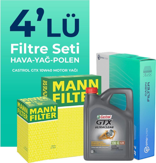 MANN Fiat Palio 1.6 Benzinli Filtre Bakım Seti Castrol Motor Yağlı (1998-2006) 4 Lü