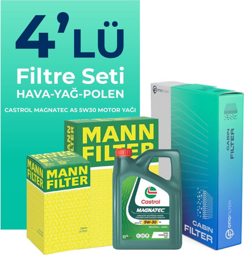 MANN Hyundai i20 1.2 Benzin Filtre Bakım Seti Castrol Motor Yağlı (2009-2012) 4 Lü
