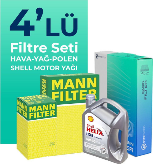 MANN Peugeot 206 1.6 Benzin 109 Beygir Filtre Bakım Seti Shell Motor Yağlı (2001-2005) 4 Lü