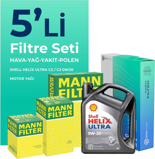 MANN Peugeot 3008 1.6 BlueHDi Dizel Filtre Bakım Seti Shell Motor Yağlı (2016-2019) 5 Li