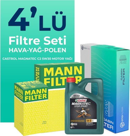 MANN Peugeot 307 1.6 Benzin Filtre Bakım Seti Castrol Motor Yağlı (2001-2005) 4 Lü