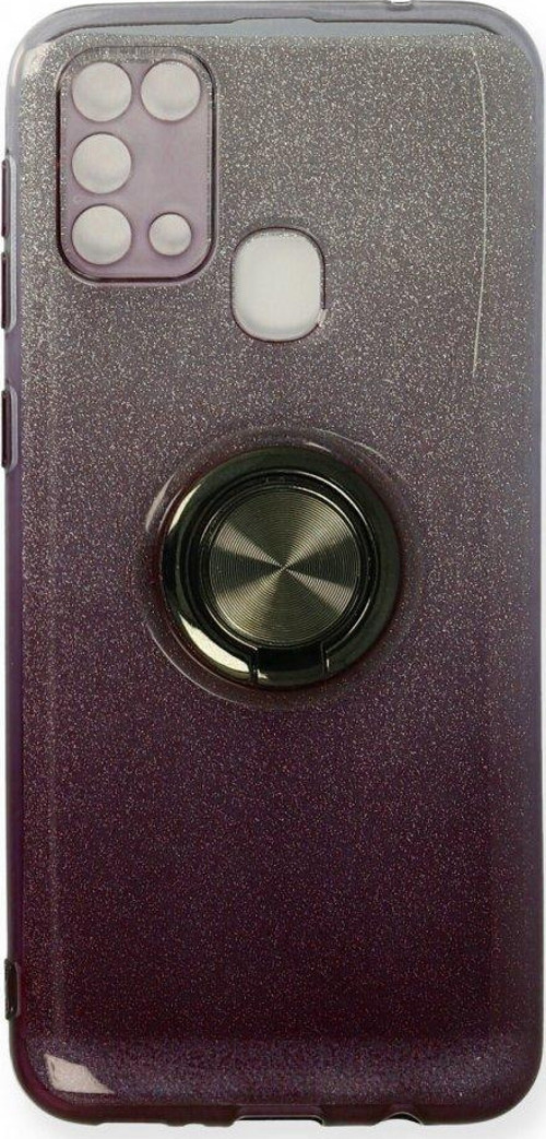 Samsung Galaxy M31 Kılıf Simli Yüzüklü Silikon - Siyah