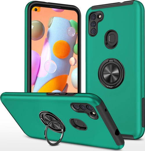 Samsung Galaxy M11 Kılıf Elit Yüzüklü Kapak - Yeşil