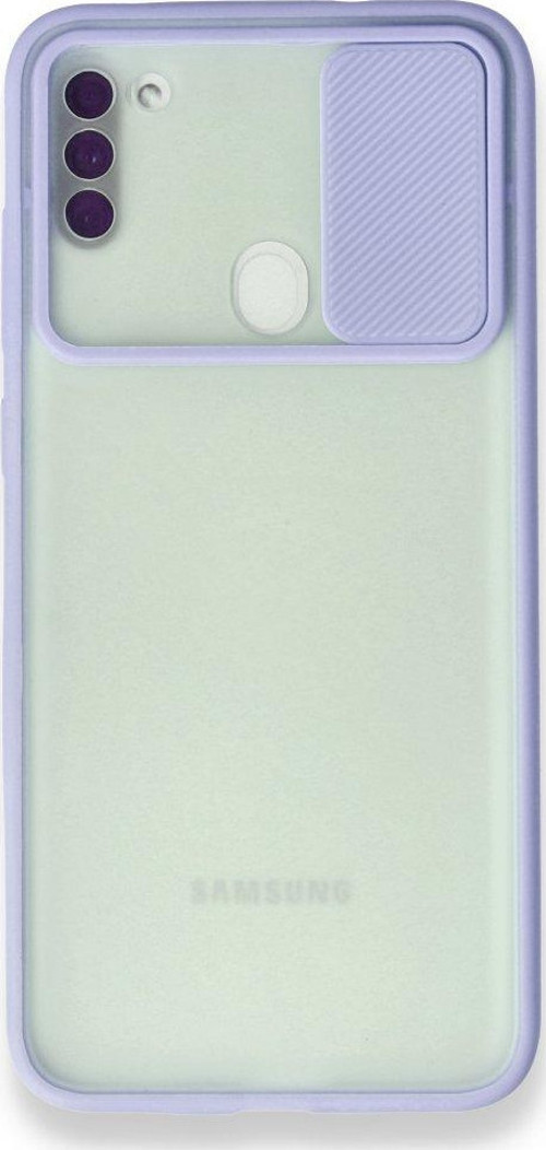 Samsung Galaxy M11 Kılıf Palm Buzlu Kamera Sürgülü Silikon - Lila