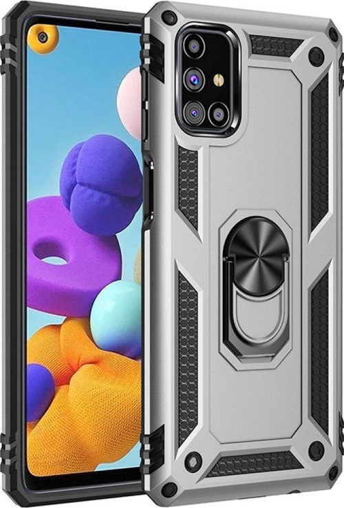 Samsung Galaxy M31S Kılıf Sofya Yüzüklü Silikon Kapak - Gümüş