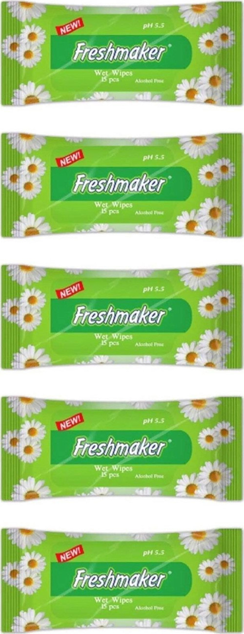 Islak Cep Mendil - Alkolsüz ve pH Dengelenmiş - Çiçeksi Kokular - 15 Adetlik 5 Paket