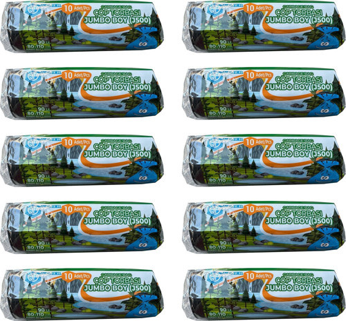 Endüstriyel Jumbo Çöp Torbası Poşeti - 2 Kat - Siyah - 500 Gr. - 80x110 Cm. -10 Adetlik 10Rulo