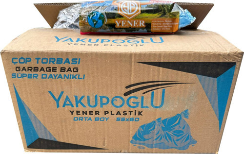 Mavi Orta Boy Çöp Torbası Poşeti - 2 Kat - 55x60 Cm. - 20 Adetlik 50 Rulo / Koli
