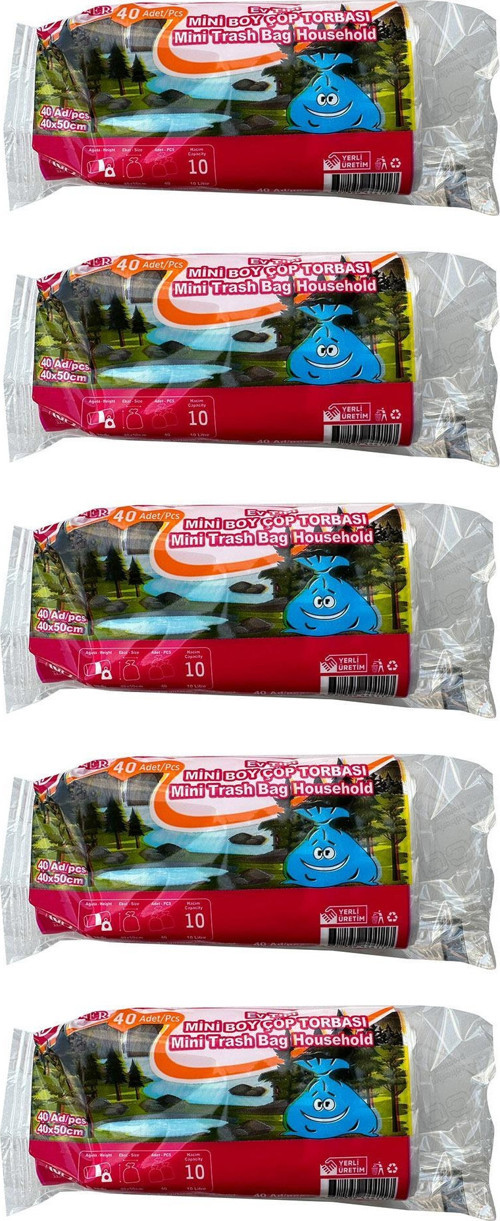 Mini Küçük Boy Çöp Torbası Poşeti - 2 Kat - Beyaz - 10 Litre - 40x50 Cm. - 40 Adetlik 5 Rulo