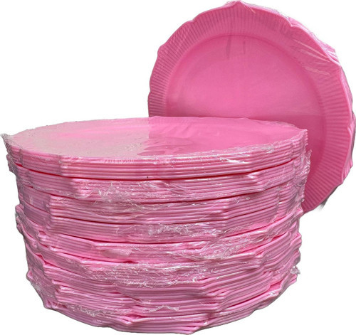 Davet Parti Sunum Doğum Günü Pembe Renkli Sert Plastik Mika Tabak -22 Cm. -6 Adetlik 10 Paket