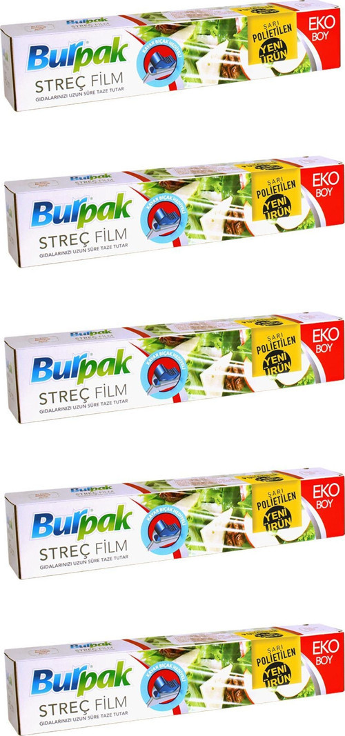 Sarı Şeffaf Mutfak Rulo Streç Film Folyo - 45 Cm. x 166 Metre - 9 Mikron - Gıdaya Uygun - 5 Paket