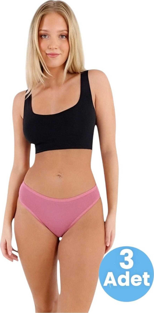 Kadın Pamuklu Penye Süprem Kumaş Bikini Külot Kadın Bikini Külot 3 Adet Gül Kurusu S-M
