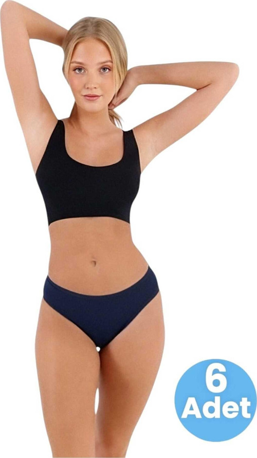 Kadın Pamuklu Penye Süprem Kumaş Bikini Külot Kadın Bikini Külot 6 Adet Lacivert L-XL