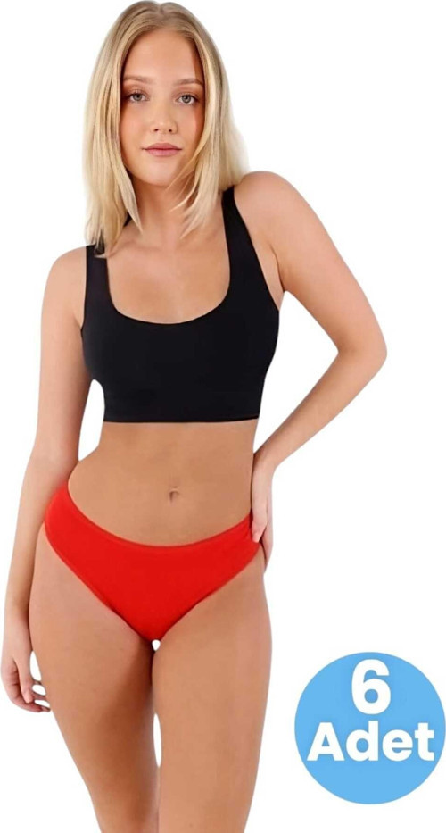 Kadın Pamuklu Penye Süprem Kumaş Bikini Külot Kadın Bikini Külot 6 Adet Kırmızı S-M