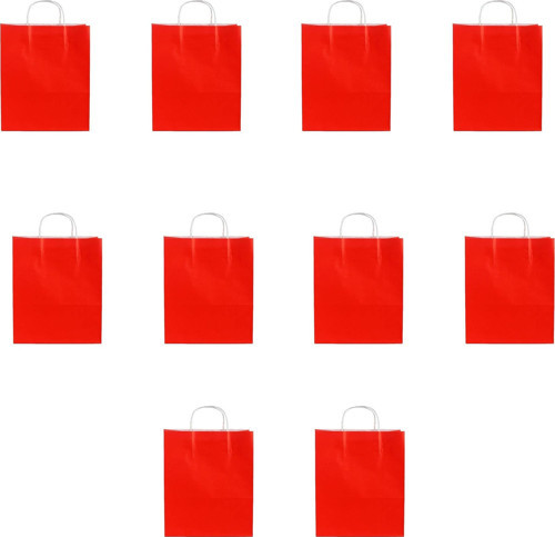 Büküm Saplı Kraft Kağıt Karton Hediyelik Çanta Poşet Torba - Kırmızı- 25x31 Cm. - 10 Adetlik 1 Paket