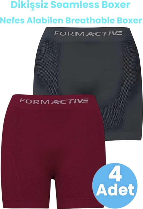 Erkek Dikişsiz/Seamless Nefes Alabilen Boxer 4 Adet Füme - Bordo L-XL