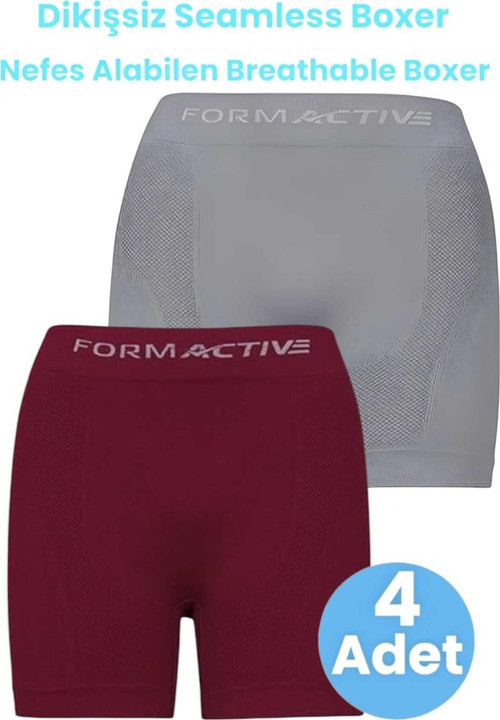 Erkek Dikişsiz/Seamless Nefes Alabilen Boxer 4 Adet Gri - Bordo L-XL