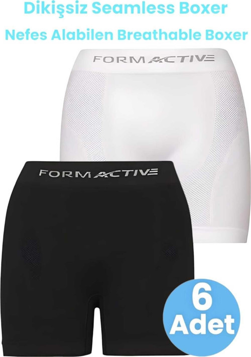 Erkek Dikişsiz/Seamless Nefes Alabilen Boxer 6 Adet Beyaz - Siyah L-XL