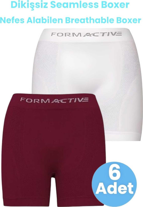 Erkek Dikişsiz/Seamless Nefes Alabilen Boxer 6 Adet Beyaz - Bordo L-XL