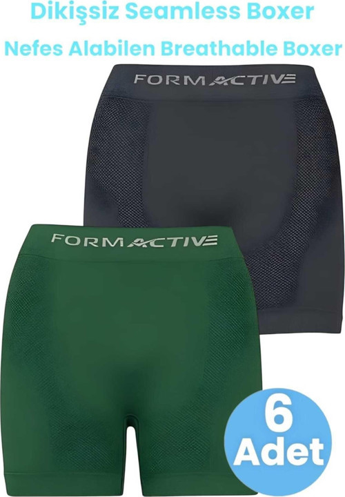Erkek Dikişsiz/Seamless Nefes Alabilen Boxer 6 Adet Füme - Yeşil L-XL