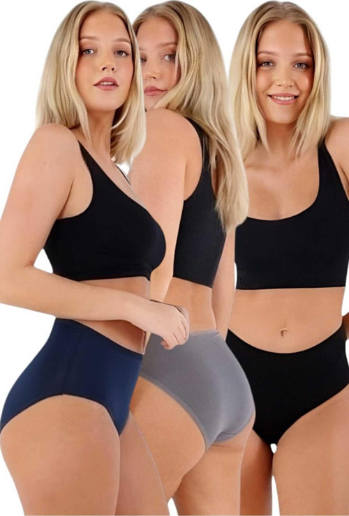 Kadın Pamuklu Penye Süprem Kumaş Bato Külot Kadın Bato Külot 3 Renk Lacivert - Gri - Siyah L-XL