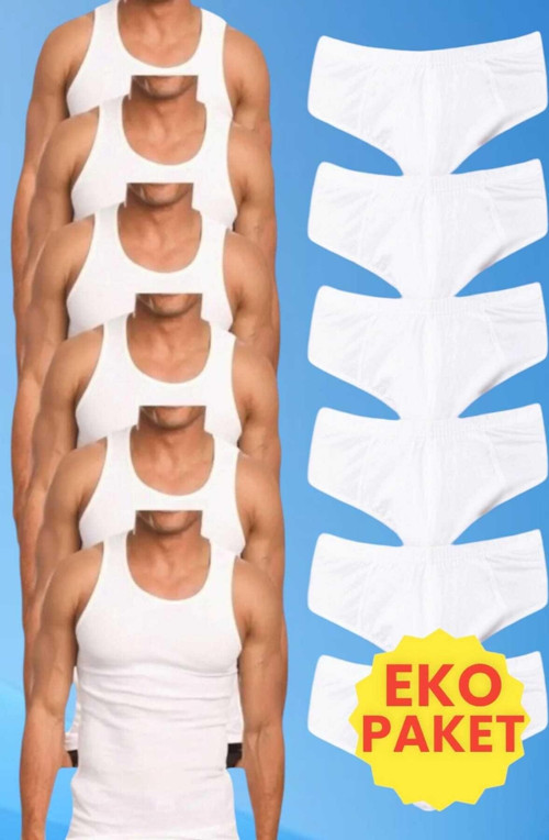 Erkek Pamuklu 6 Atlet 6 Slip Külot Set Beyaz - Beyaz XL