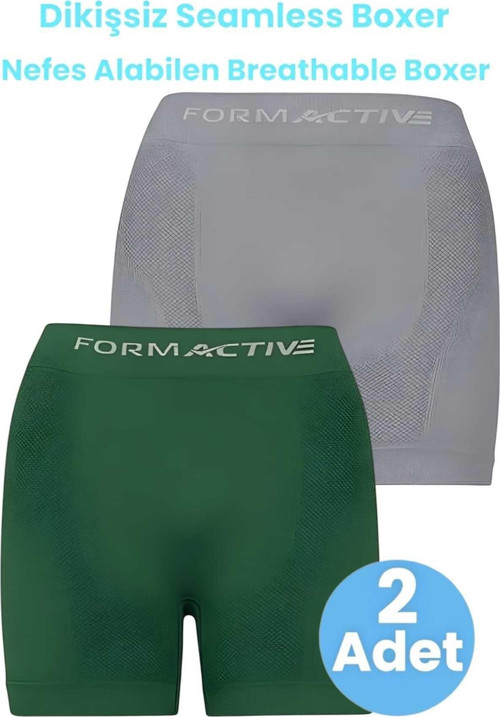 Erkek Dikişsiz/Seamless Nefes Alabilen Boxer 2'Li Set Gri - Yeşil L-XL