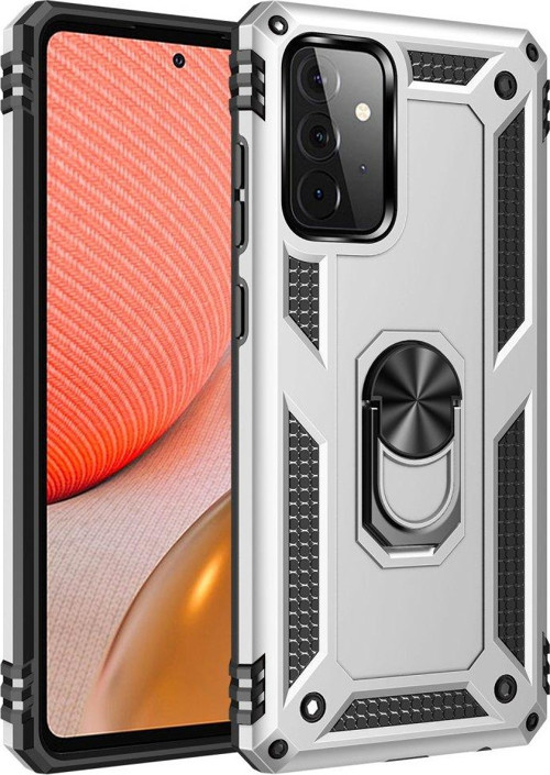 Samsung Galaxy A72 Kılıf Sofya Yüzüklü Silikon Kapak - Gümüş