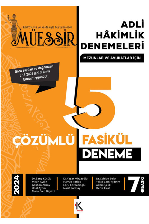 Kuram Yayınları Müessir Adli Hakimlik Denemeleri- 2024 Çözümlü 5 Deneme / Kolektif / 9786259795539